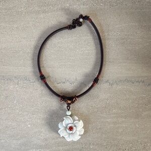 Cecile Jeanne Paris White Jade Lotus Pendant Necklace